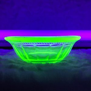 Vintage Vaseline Glass Dessert Bowl Block Optic #26